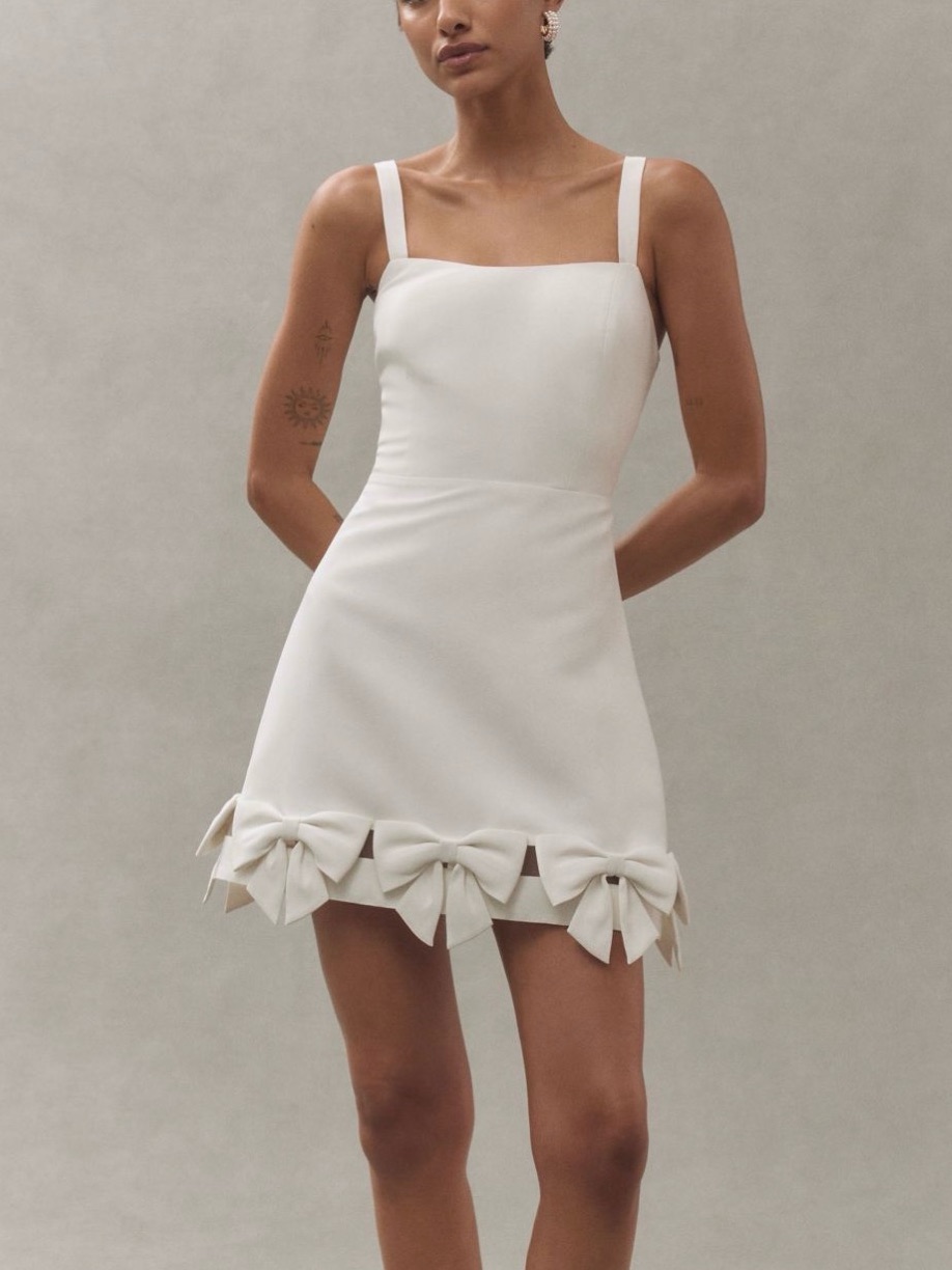 Sachin & Babi Square Neck Bow Hem Mini Dress White
